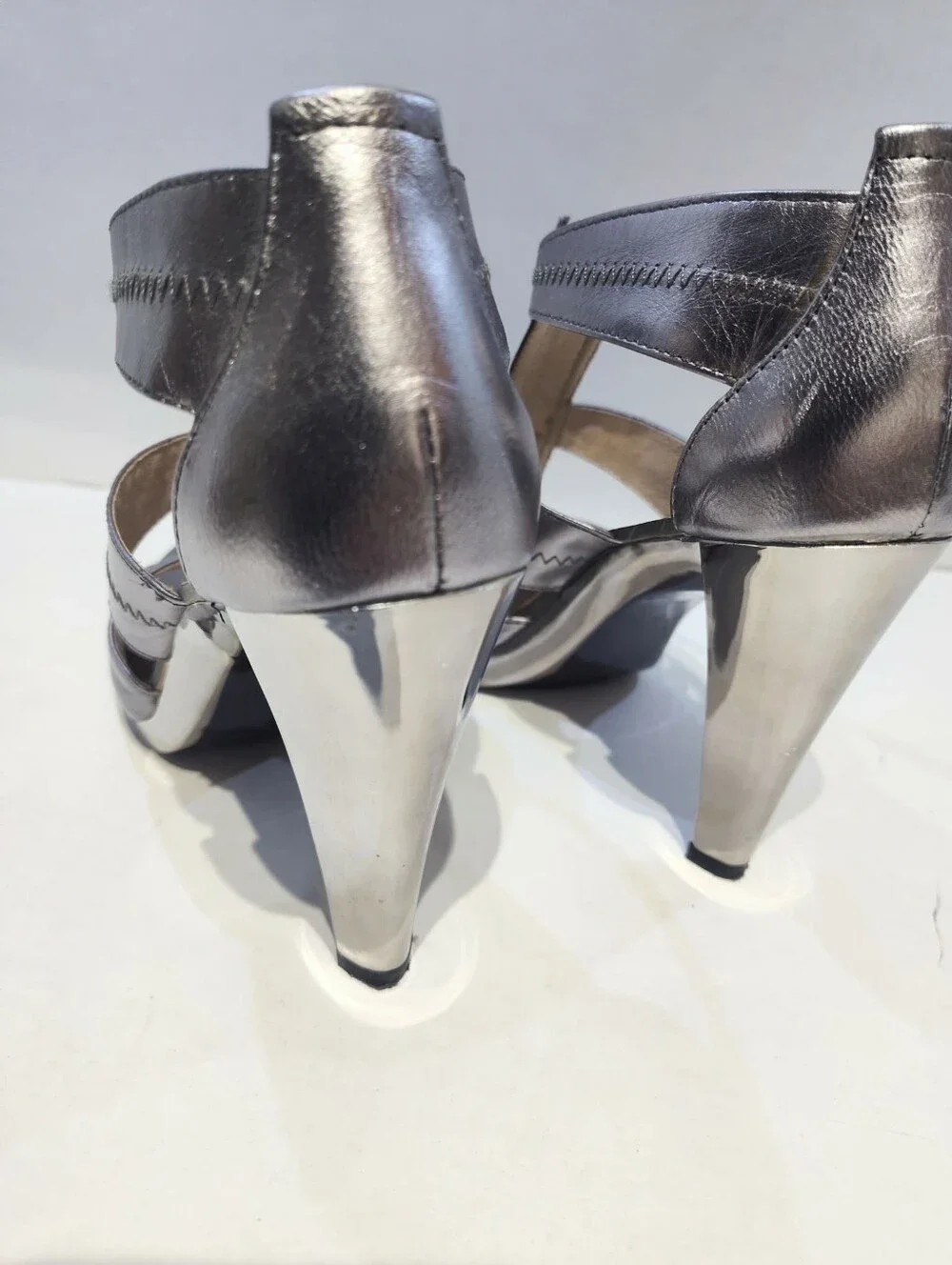 Michael Kors Metallic Silver Zip-Front Strappy Stiletto Sandals